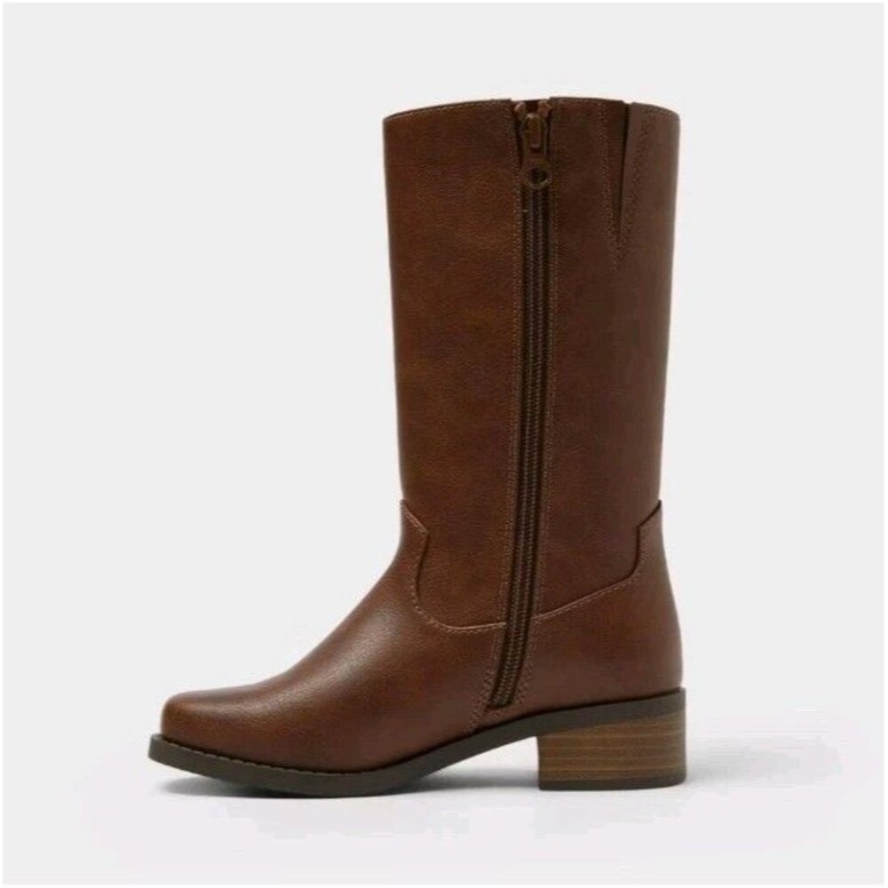 Cat & Jack Girls' Sade Stove Pipe Boots Brown Slip On Size 1 - Picture 2 of 5